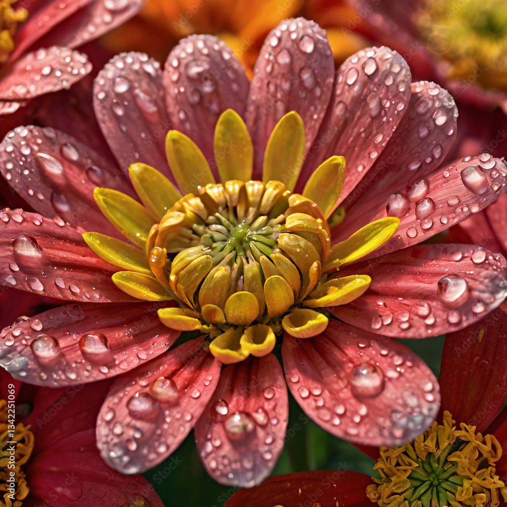 Radiant Red and Yellow Dahlia in the Morning Sun Radiant Red and Yellow Dahlia in the Morning Sun