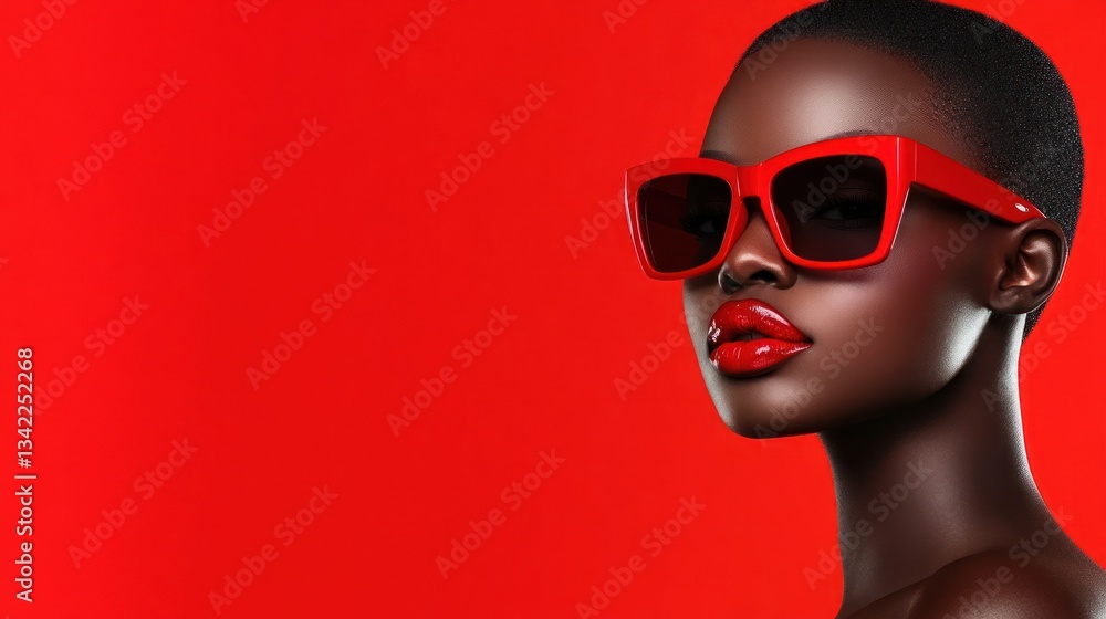 Red Hot Chic: A Striking Portrait of a Woman in Red Sunglasses Red Hot Chic: A Striking Portrait of a Woman in Red Sunglasses