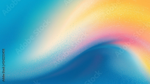 bright grainy abstract banner background, vibrant noise texture pink yellow blue glowing gradient vortex shape white backdrop design, power point background