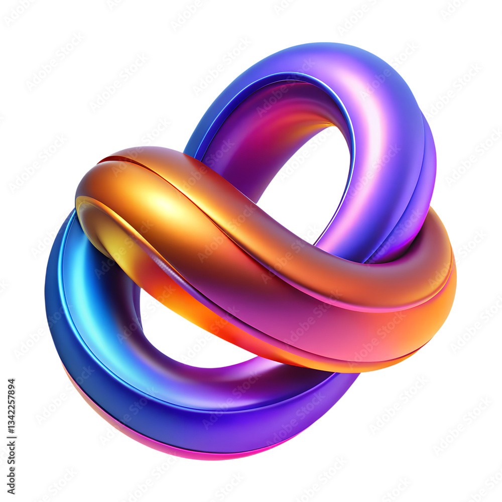 Vibrant 3D Abstract Shape with a Twisted Loop Design and Glossy Multicolor Gradient on a Transparent Background Vibrant 3D Abstract Shape with a Twisted Loop Design and Glossy Multicolor Gradient on a Transparent Background