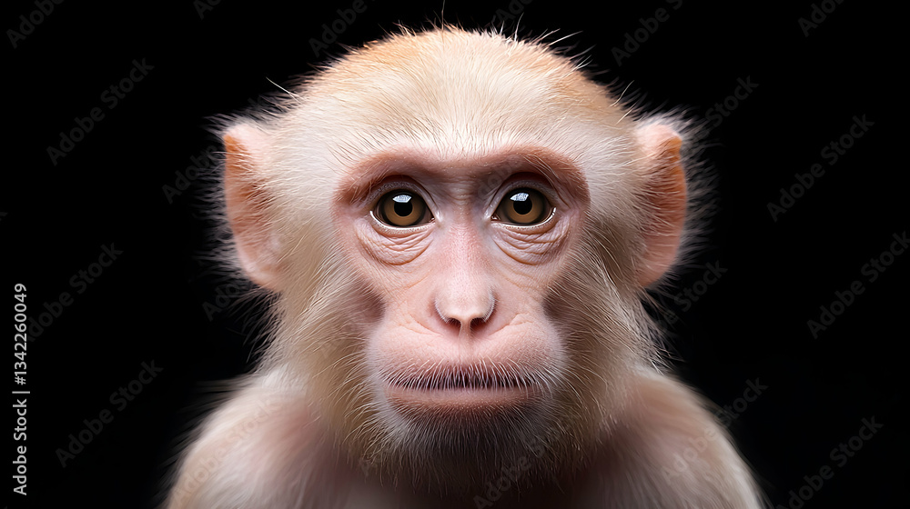 Obraz premium Close-up Portrait of a Young Monkey Against a Black Background