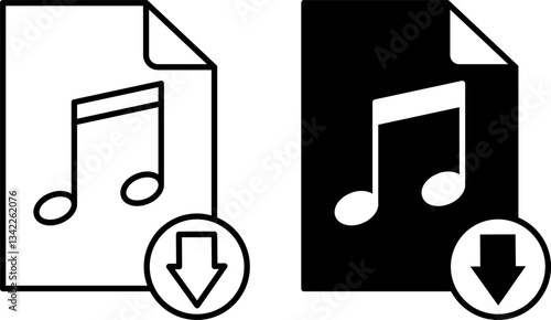Music File Icons. Black and White Vector Illustration. File Containing Sound Recording. Musical Note. Music Concept