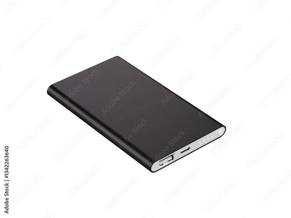 Slim Black Portable Power Bank with USB and LED Indicators Slim Black Portable Power Bank with USB and LED Indicators