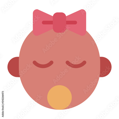 Baby girl flat icon representing a newborn female child with a pacifier