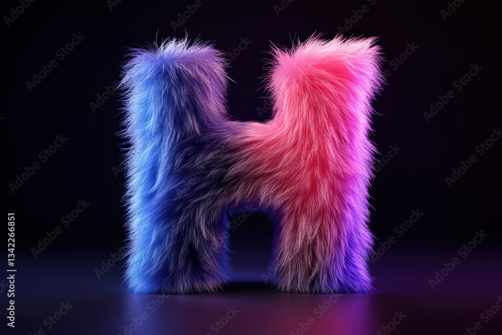 Fototapeta premium Fluffy and Vibrant Letter H With Soft Fur Texture in a Creative Design Setting Generative AI