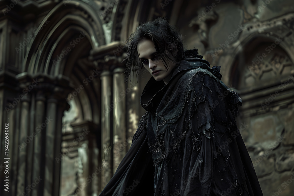 Mysterious Vampire in Gothic Shadows: A Timeless Predatory Presence Mysterious Vampire in Gothic Shadows: A Timeless Predatory Presence