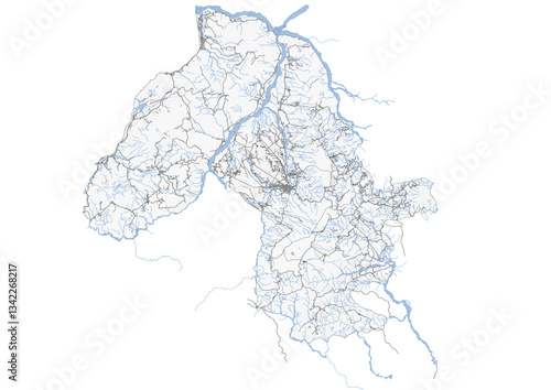 Vector map highway,building and waterway in bobonaro east Timor with black and white color