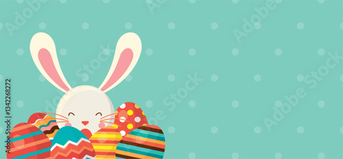 Happy Easter Bunny with Colorful Eggs
