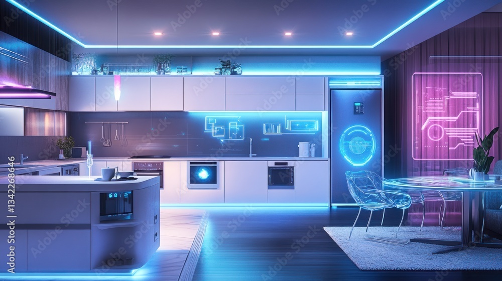Futuristic smart kitchen showcasing advanced technology and modern design Futuristic smart kitchen showcasing advanced technology and modern design