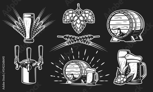 Beer icon set isolated on black background