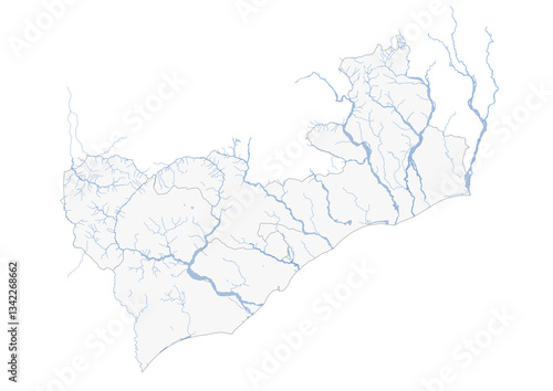 Vector map waterway in coba lima east Timor with black and white color