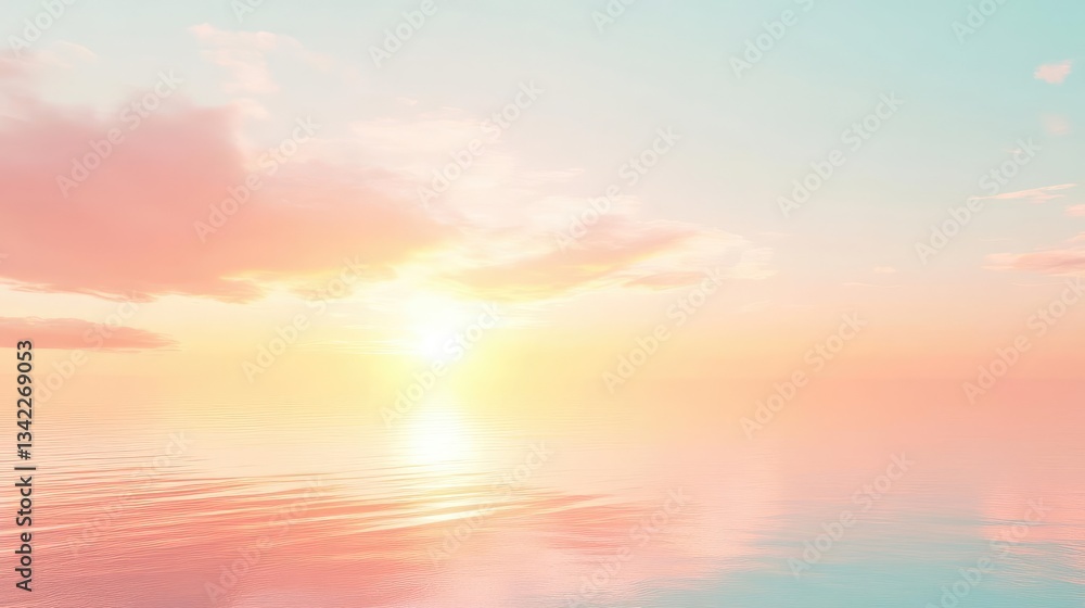 Serene Sunset Over Calm Ocean Waters with Reflective Sky and Gentle Cloud Formation Serene Sunset Over Calm Ocean Waters with Reflective Sky and Gentle Cloud Formation