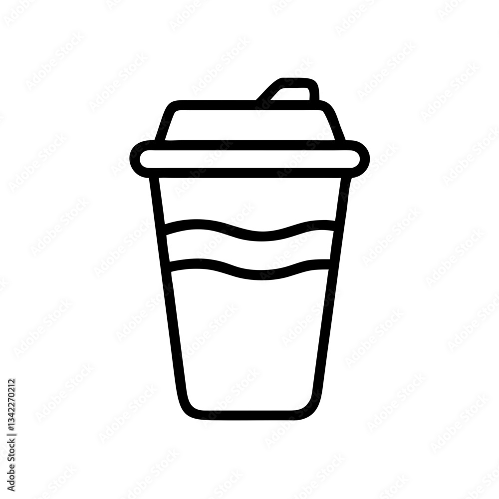 Disposable beverage cup outline illustration on white background Disposable beverage cup outline illustration on white background