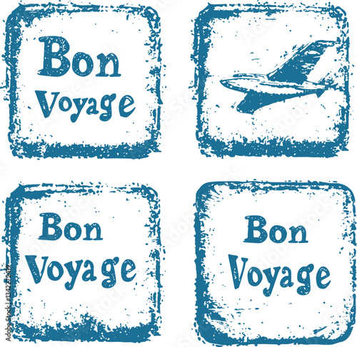 set of grunge rubber stamps of bon voyage text