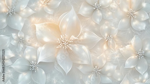 White Floral Glitter Background Sparkling Festive Design with Flowers and Glitter Patterns A Festive Celebration Design for Backgrounds and Textures. Soft and Subtle Designs for a Variety of Media