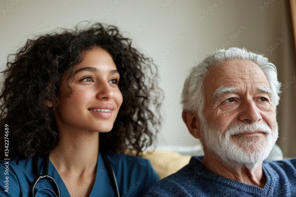 Warm interaction between caregiver and senior, showcasing compas Warm interaction between caregiver and senior, showcasing compas