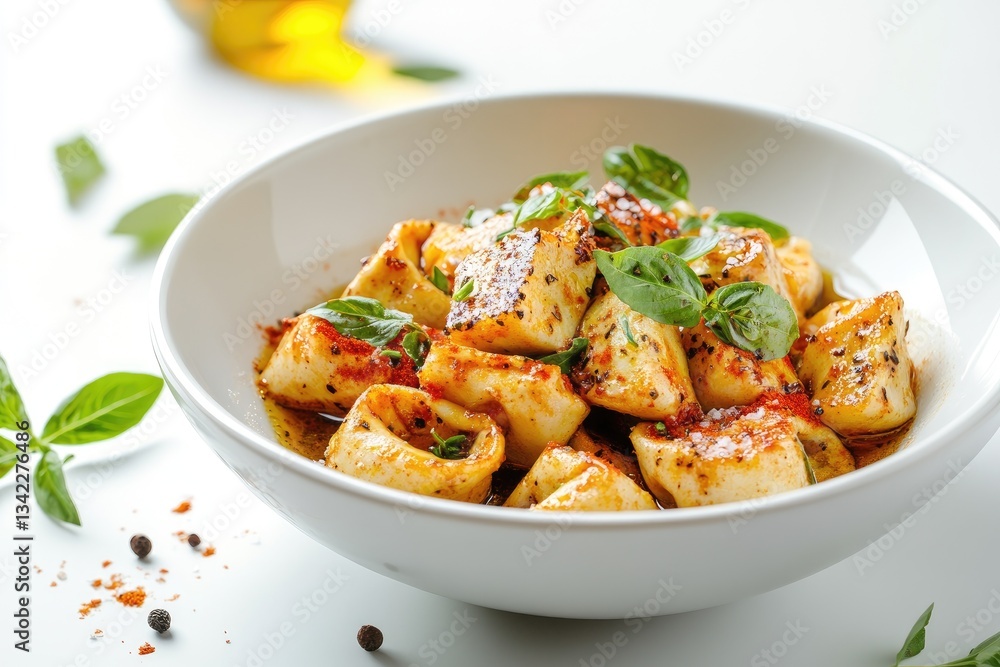 Pan-seared cheese tortellini with basil & spice Pan-seared cheese tortellini with basil & spice