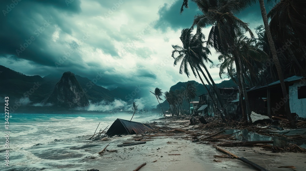 Naklejka premium Tropical storm beach devastation