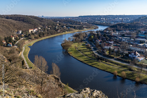 Spring view of the river valley on the northern edge of Prague