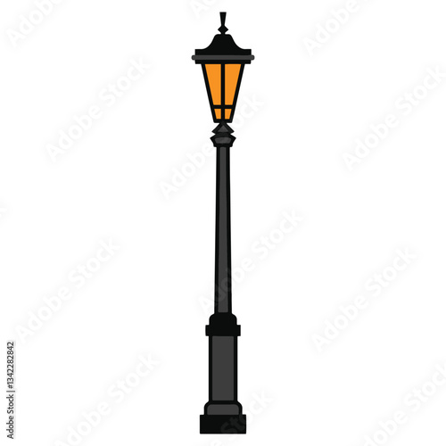 Vintage streetlamp post vector illustration, isolated on a clean background. Flat design style, ideal for retro themed projects, urban decor, and nostalgic designs.