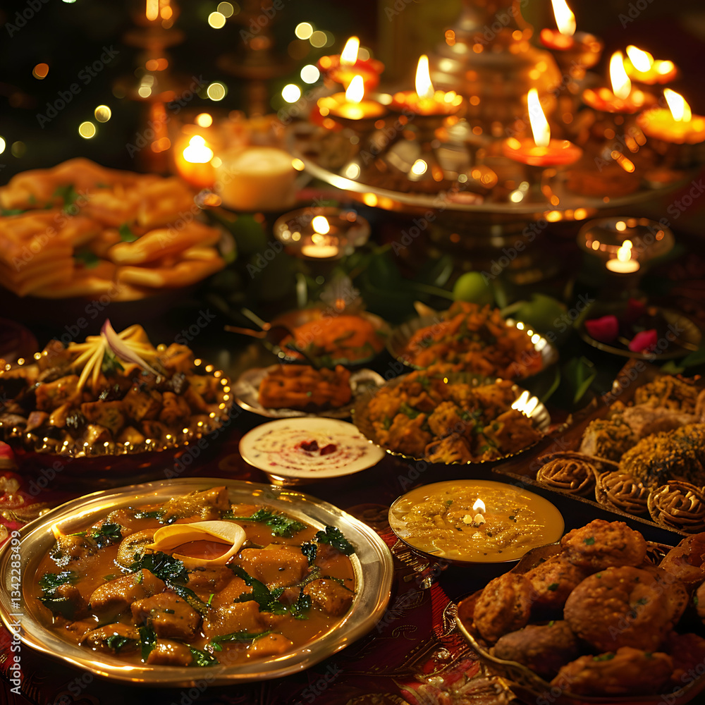 Traditional Indian Feast with Candlelit Ambience Traditional Indian Feast with Candlelit Ambience