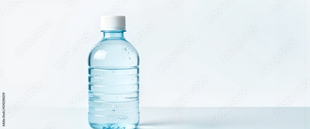 Clear bottled water with condensation in minimalistic setting, refreshment Clear bottled water with condensation in minimalistic setting, refreshment