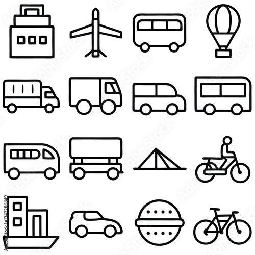 Diverse transportation icons signifying various travel modes