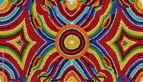 Vibrant Zulu beadwork patterns on textile background, cultural artistry