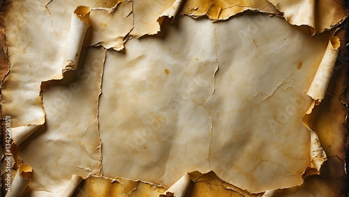 Aged, textured parchment paper background with curled edges.  Perfect for vintage designs