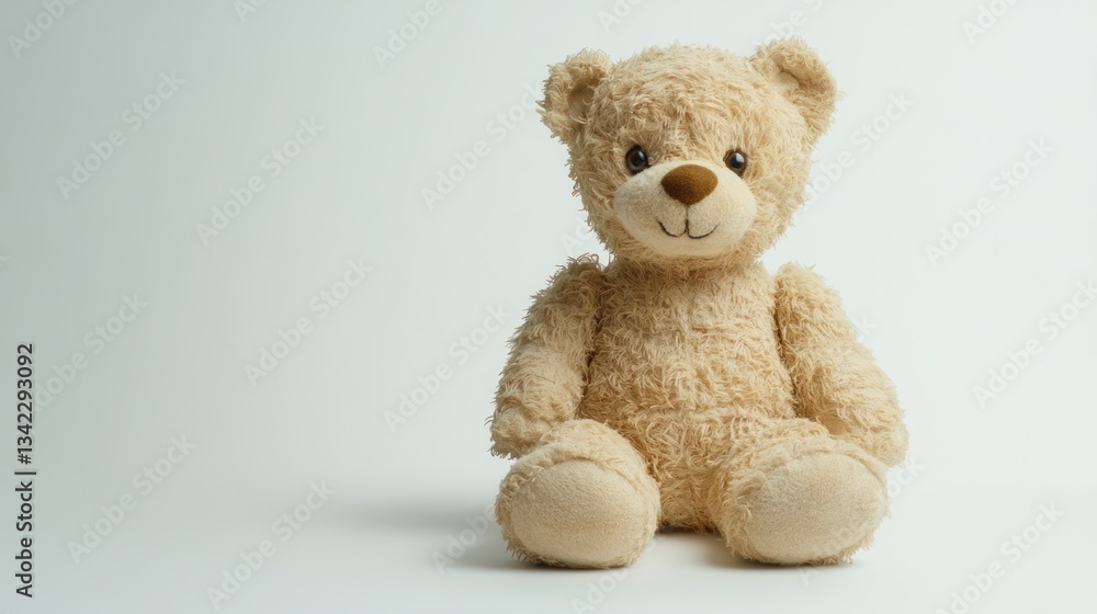 Fototapeta premium Studio Teddy Bear Sitting White Background