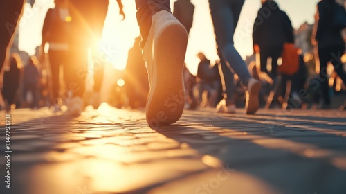 Wallpaper Mural Sunset city street crowd walking feet pavement Torontodigital.ca