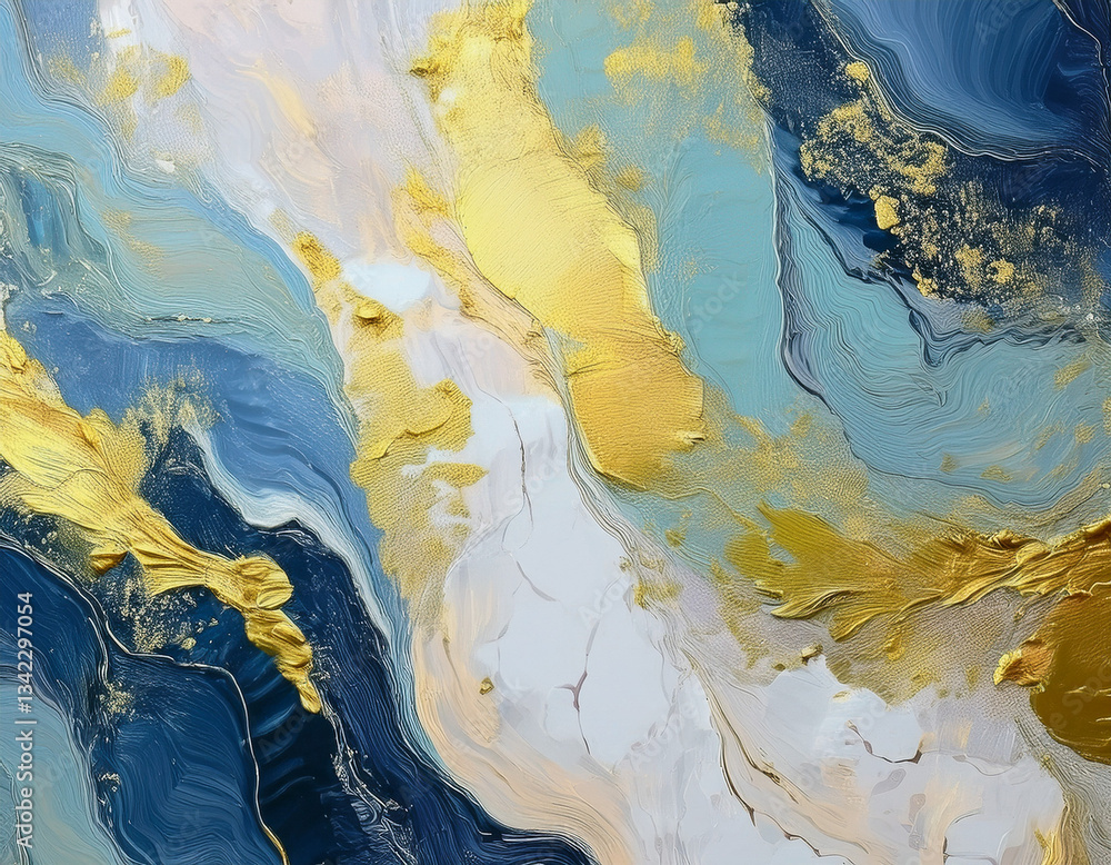 Naklejka premium Elegant Abstract Fluid Texture with Gold and Blue Marble Effect