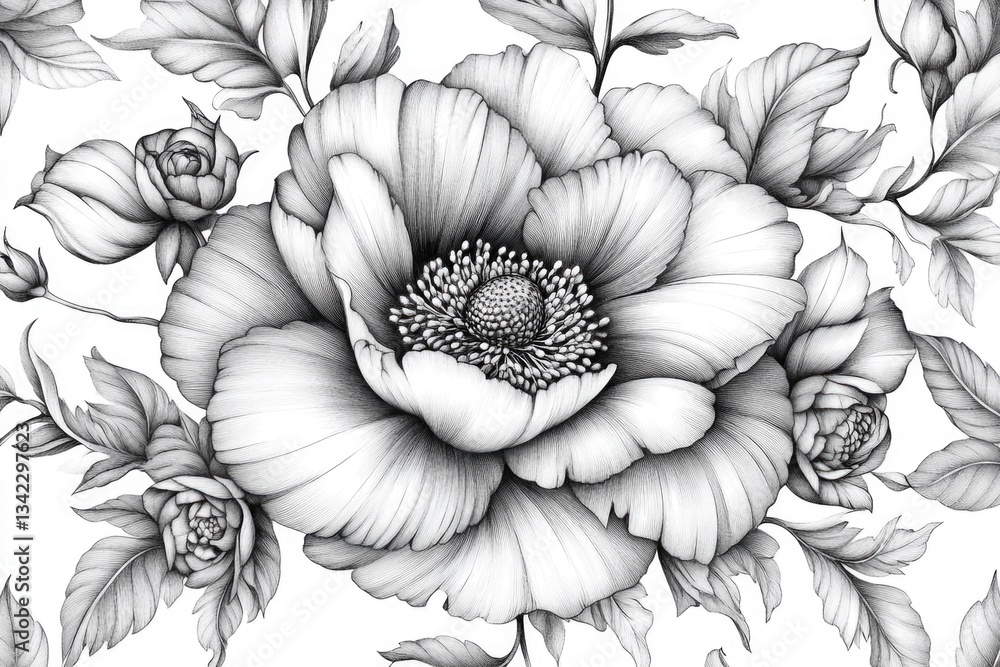 Fototapeta premium Monochrome Flower Pattern