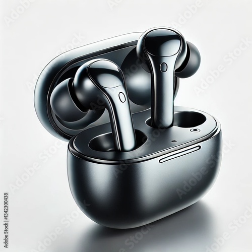 Close-up of modern wireless earbuds stored in their charging case, showcasing sleek design and advanced technology for personal audio experiences.