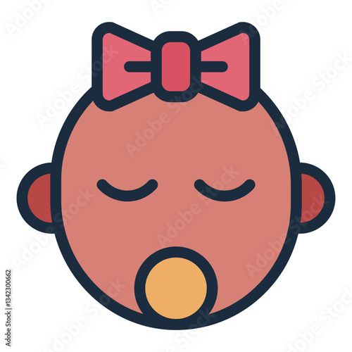 Baby girl filled line icon representing a newborn female child with a pacifier