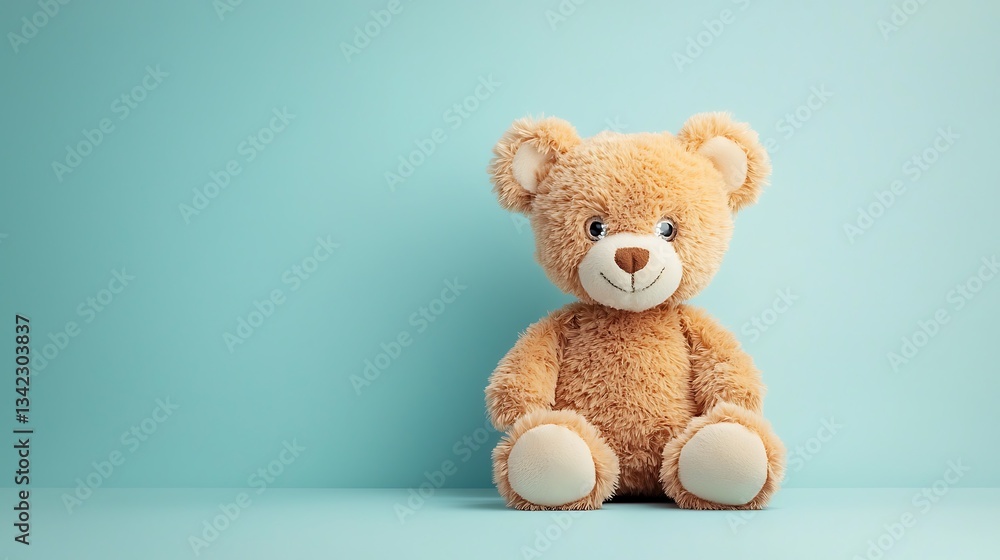 Fototapeta premium Adorable teddy bear sitting on a light blue background