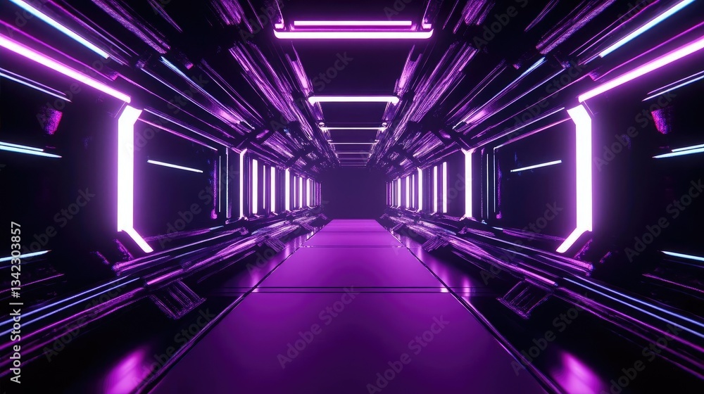 Fototapeta premium Abstract Futuristic Neon Tunnel with Colorful Glowing Lights