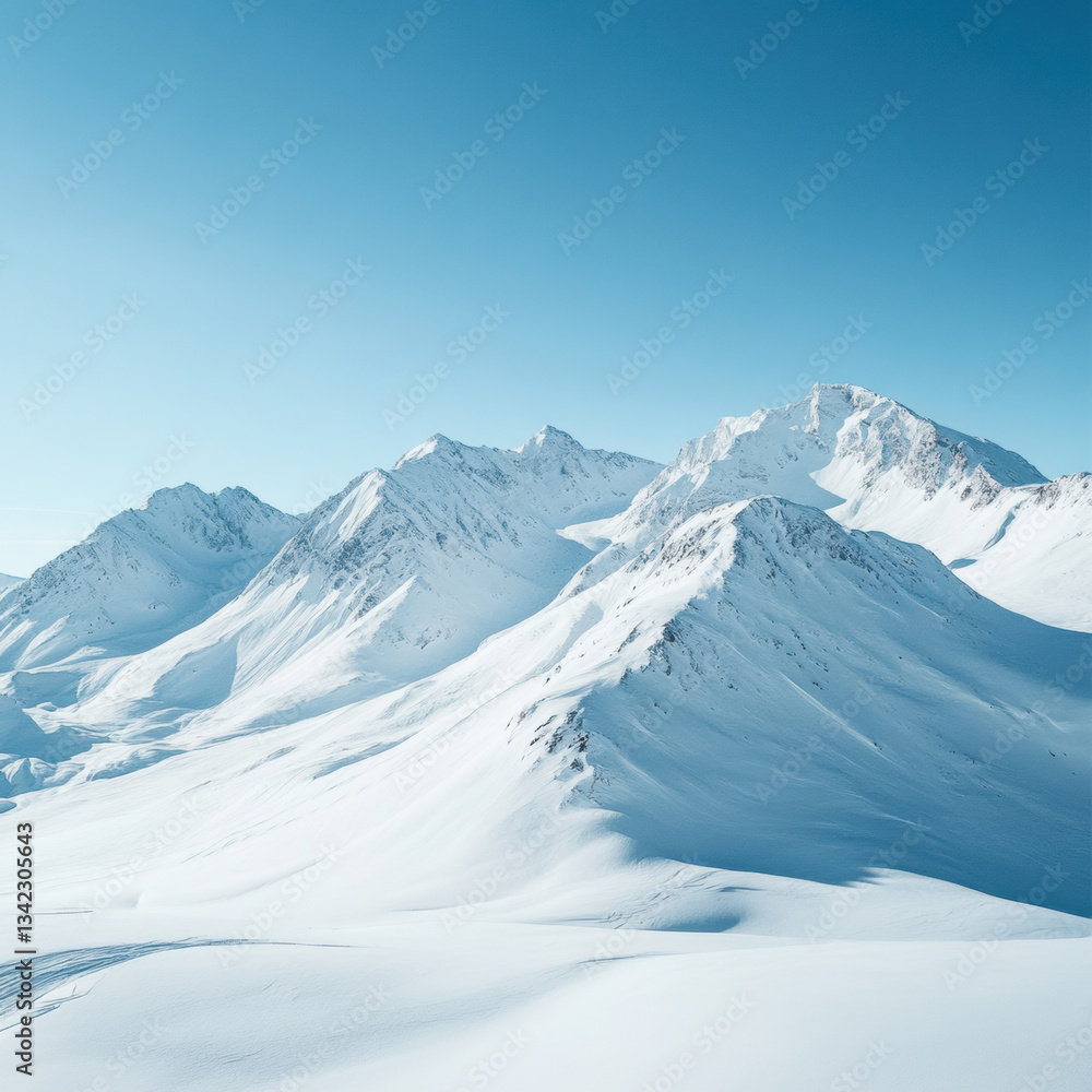 Breathtaking winter mountain range covered in snow, creating serene and awe inspiring view, feel fresh air and peaceful silence Breathtaking winter mountain range covered in snow, creating serene and awe inspiring view, feel fresh air and peaceful silence