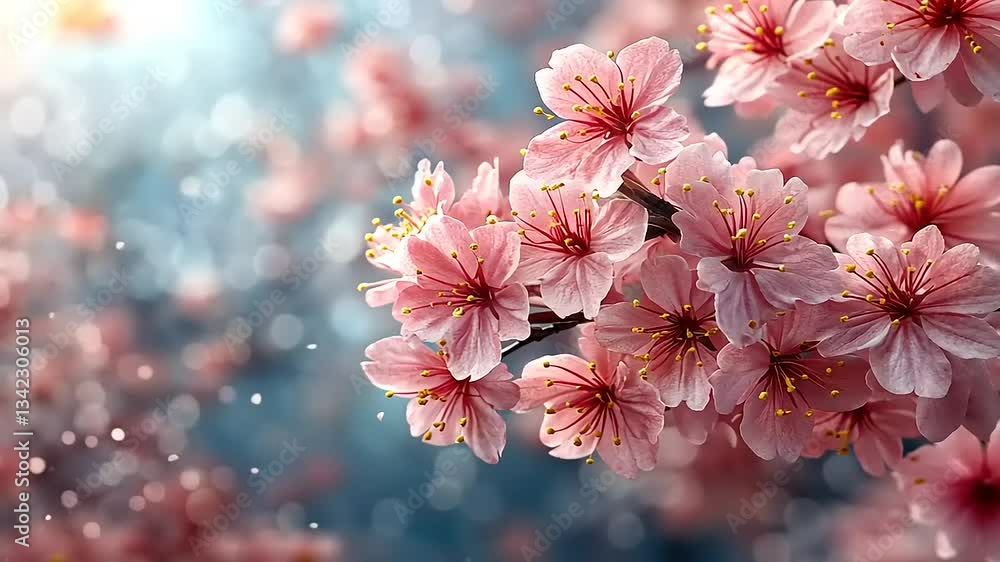 Beautiful cherry blossoms in full bloom against a soft-focus background, capturing spring's essence Beautiful cherry blossoms in full bloom against a soft-focus background, capturing spring's essence