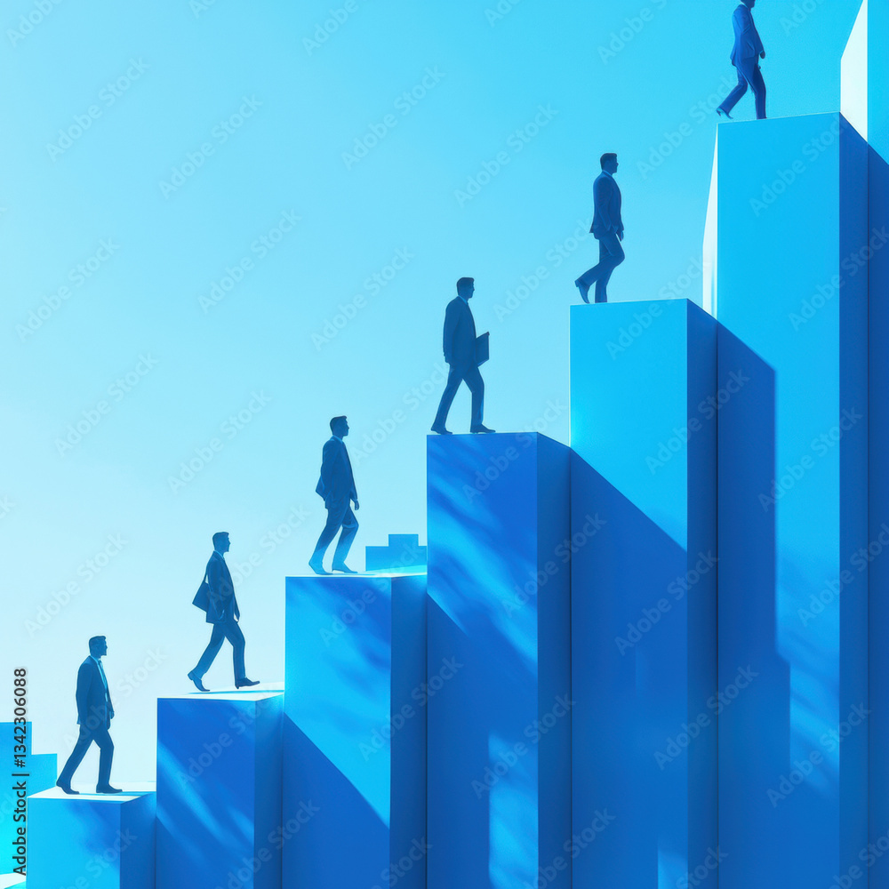 People walking up staircase conveys ambition success oriented, reaching for goals, and striving to go up in life as they make their journey People walking up staircase conveys ambition success oriented, reaching for goals, and striving to go up in life as they make their journey