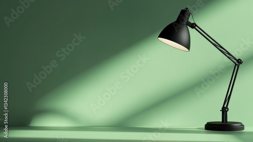 Elegant Black Desk Lamp on a Sage Green Background