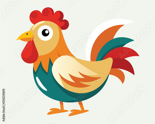 Cute Cartoon Rooster Illustration. Farm Animal Design