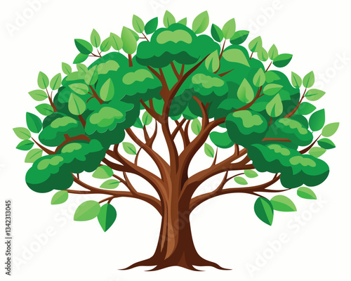 Vibrant Green Tree Illustration. Lush Foliage and Branches