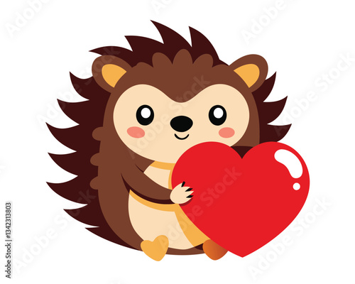 Cute Hedgehog Holding a Heart. Romantic Animal Illustration