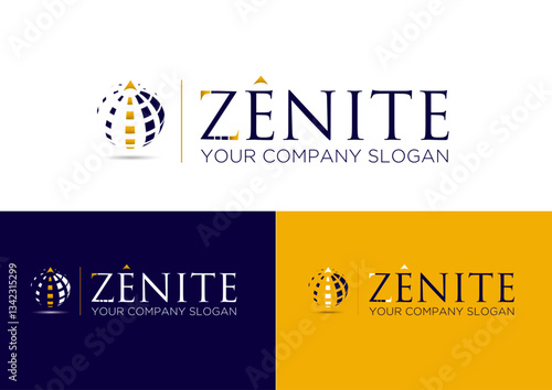 zenith zenite logo sun peak acme world globe arrow design blue yellow visual identity Brand World 