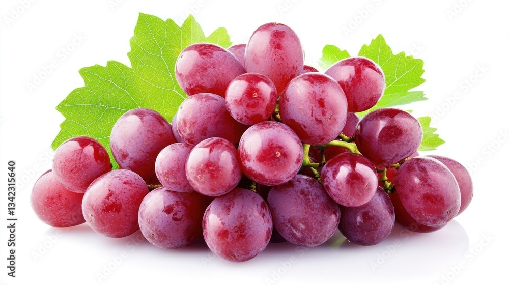 Juicy Red Grapes with Lush Green Leaves Juicy Red Grapes with Lush Green Leaves
