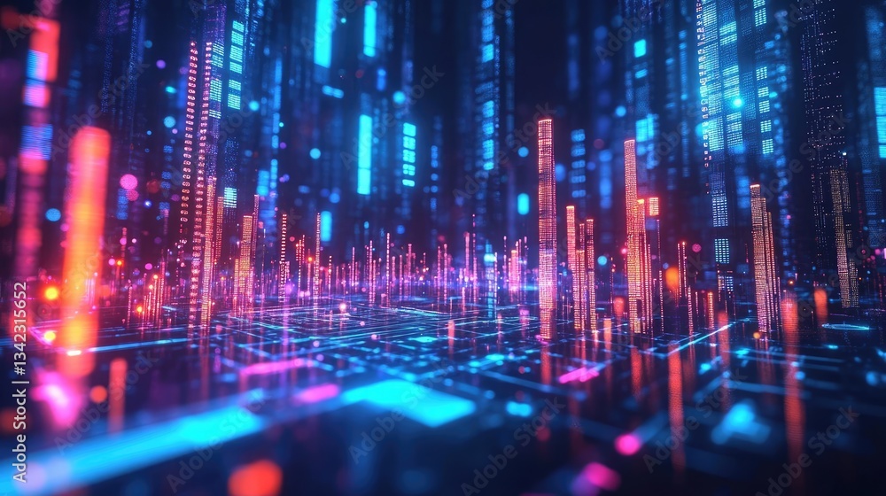 Abstract Digital Cityscape With Glowing Neon Lights And Vibrant Colors With Complex Structures And Patterns Displaying Energetic Colors In A Dynamic Art Style Designed For A Technology Background Or Abstract Digital Cityscape With Glowing Neon Lights And Vibrant Colors With Complex Structures And Patterns Displaying Energetic Colors In A Dynamic Art Style Designed For A Technology Background Or