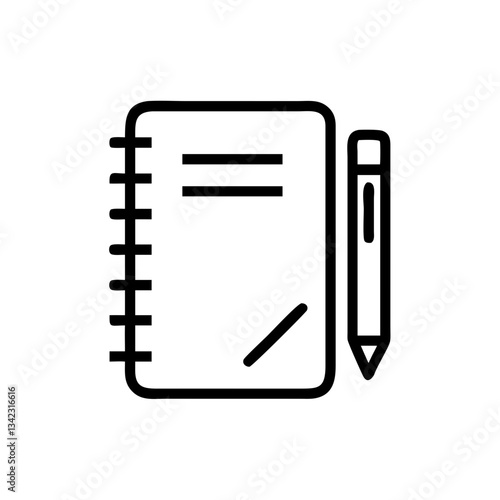 a simple outline image of a notebook and a pen. This image suitable for design element of notepad or for any related topics vector illustration