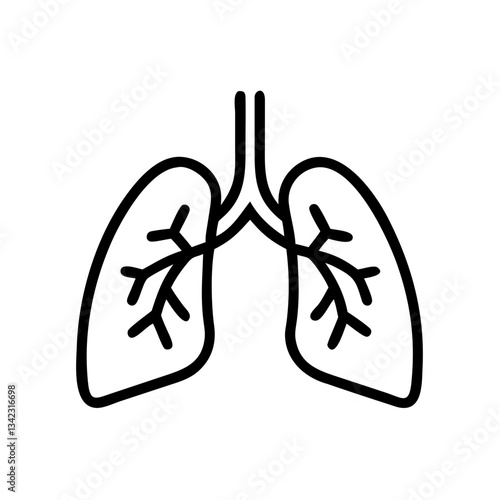 a medical vector icon illustration of the human lungs, designed with a simple black outline.