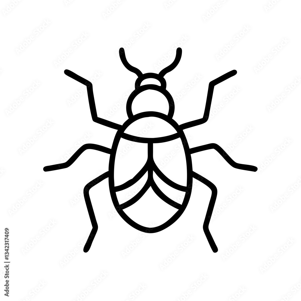 a stylized, clean line illustration of a bug, perfect for design and icon use. It showcases the bug's body, legs, and antennae a stylized, clean line illustration of a bug, perfect for design and icon use. It showcases the bug's body, legs, and antennae